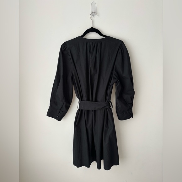 Banana Republic Black Belted Shirt Dress Womens Large Puff Sleeve Cotton Midi - Picture 8 of 10